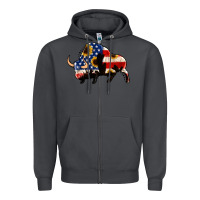 Smoke american flag bison Zipper Hoodie - Jasminsmagicworld
