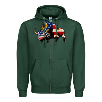Sports Green american flag bison Zipper Hoodie - Jasminsmagicworld