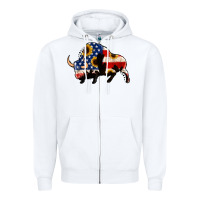 White american flag bison Zipper Hoodie - Jasminsmagicworld