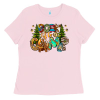 Bubblegum Pink Born To Camp Ladies Tee - CowhideDigitalArt