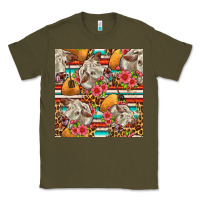 Army Green western cow with hay and flowers seamless pattern Classic Tee - FaDigitalArtStudio