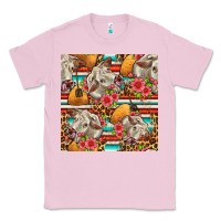 Bubblegum Pink western cow with hay and flowers seamless pattern Classic Tee - FaDigitalArtStudio
