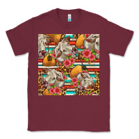 Burgundy western cow with hay and flowers seamless pattern Classic Tee - FaDigitalArtStudio