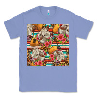 Colony Blue western cow with hay and flowers seamless pattern Classic Tee - FaDigitalArtStudio