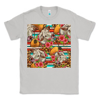 Moon Dust western cow with hay and flowers seamless pattern Classic Tee - FaDigitalArtStudio