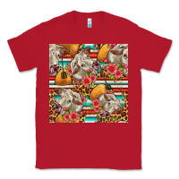Red western cow with hay and flowers seamless pattern Classic Tee - FaDigitalArtStudio