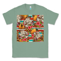 Sage western cow with hay and flowers seamless pattern Classic Tee - FaDigitalArtStudio