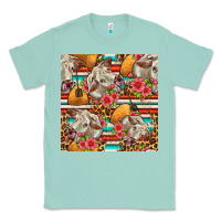 Seafoam western cow with hay and flowers seamless pattern Classic Tee - FaDigitalArtStudio