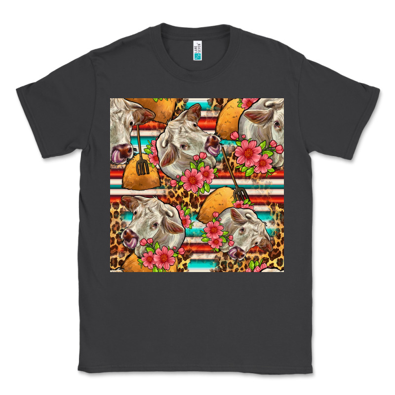 Western Cow With Hay And Flowers Seamless Pattern Classic Tee by FaDigitalArtStudio | Teevron