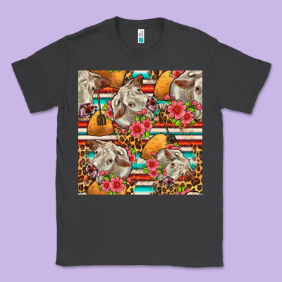 Western Cow With Hay And Flowers Seamless Pattern Classic Tee Designed By Fadigitalartstudio