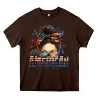 Chocolate Brown All American nana messy bun Heavy Core Tee - FaDigitalArtStudio