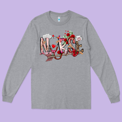 Nurse Valentines Day Long Sleeve Tee Designed By Racoondesign