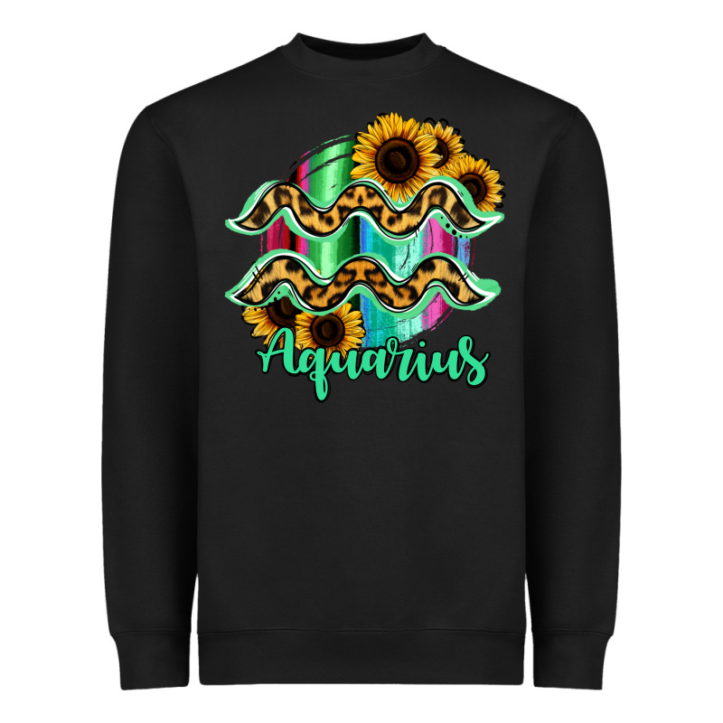 Aquarius Zodiac Sign Sunflower Leopard Serape Heavyweight Sweatshirt by RanaPortraitStore | Teevron