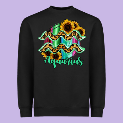 Aquarius Zodiac Sign Sunflower Leopard Serape Heavyweight Sweatshirt Designed By Ranaportraitstore