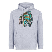 Heather Grey western indian headdress with skull Heavyweight Hoodie - RanaPortraitStore