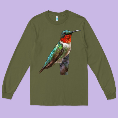 Ruby Throated Hummingbird Bird Long Sleeve Tee Designed By Lillyallendesigns