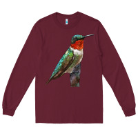 Burgundy Ruby Throated Hummingbird Bird Long Sleeve Tee - LillyAllenDesigns