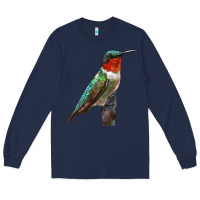 Navy Ruby Throated Hummingbird Bird Long Sleeve Tee - LillyAllenDesigns