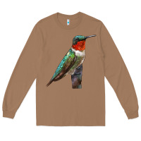 Toasted Coconut Ruby Throated Hummingbird Bird Long Sleeve Tee - LillyAllenDesigns