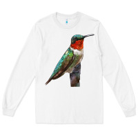White Ruby Throated Hummingbird Bird Long Sleeve Tee - LillyAllenDesigns
