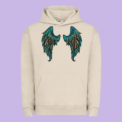 Turquoise Leopard Wings Urban Hoodie Designed By Ranaportraitstore