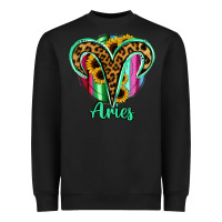 Black Aries Zodiac Sign Sunflower Leopard Serape Heavyweight Sweatshirt - RanaPortraitStore