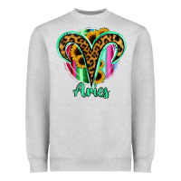 Heather Grey Aries Zodiac Sign Sunflower Leopard Serape Heavyweight Sweatshirt - RanaPortraitStore