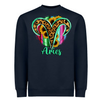 Aries Zodiac Sign Sunflower Leopard Serape Heavyweight Sweatshirt | Teevron