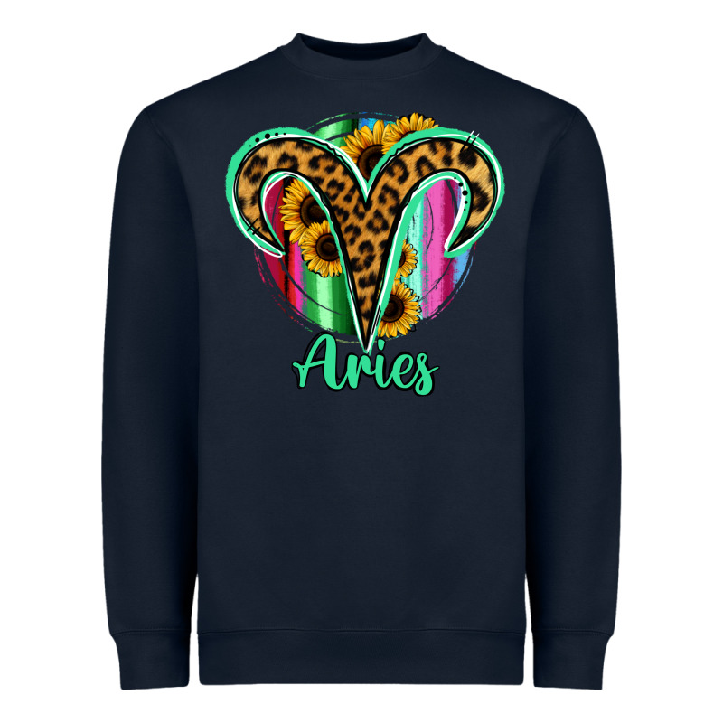 Aries Zodiac Sign Sunflower Leopard Serape Heavyweight Sweatshirt by RanaPortraitStore | Teevron
