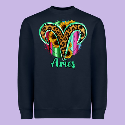 Aries Zodiac Sign Sunflower Leopard Serape Heavyweight Sweatshirt Designed By Ranaportraitstore