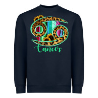 Navy Cancer Zodiac Sign Sunflower Leopard Serape Heavyweight Sweatshirt - RanaPortraitStore