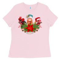 Bubblegum Pink Chickens Christmas Ladies Tee - CowhideDigitalArt