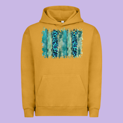 Turquoise Leopard Watercolor Brushstroke Background Urban Hoodie Designed By Ranaportraitstore