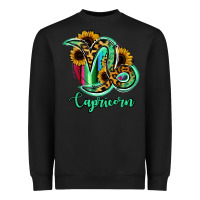 Black Capricorn Zodiac Sign Sunflower Leopard Serape Heavyweight Sweatshirt - RanaPortraitStore