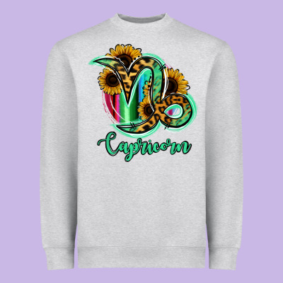 Capricorn Zodiac Sign Sunflower Leopard Serape Heavyweight Sweatshirt Designed By Ranaportraitstore