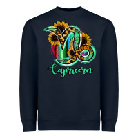 Navy Capricorn Zodiac Sign Sunflower Leopard Serape Heavyweight Sweatshirt - RanaPortraitStore