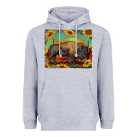 Heather Grey western bison with sunset background Heavyweight Hoodie - RanaPortraitStore