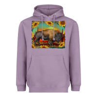 Lavender western bison with sunset background Heavyweight Hoodie - RanaPortraitStore