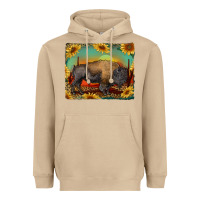 Mushroom western bison with sunset background Heavyweight Hoodie - RanaPortraitStore