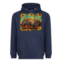 Navy western bison with sunset background Heavyweight Hoodie - RanaPortraitStore
