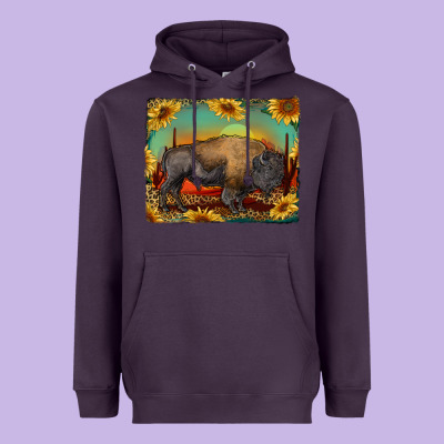 Western Bison With Sunset Background Heavyweight Hoodie Designed By Ranaportraitstore