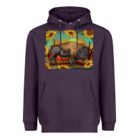 Plum western bison with sunset background Heavyweight Hoodie - RanaPortraitStore