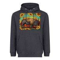 Smoke western bison with sunset background Heavyweight Hoodie - RanaPortraitStore