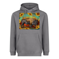 Storm western bison with sunset background Heavyweight Hoodie - RanaPortraitStore