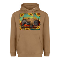 Toasted Coconut western bison with sunset background Heavyweight Hoodie - RanaPortraitStore