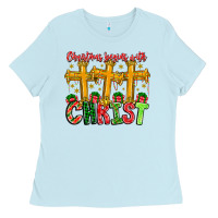 Baby Blue christmas begins with christ Ladies Tee - CowhideDigitalArt