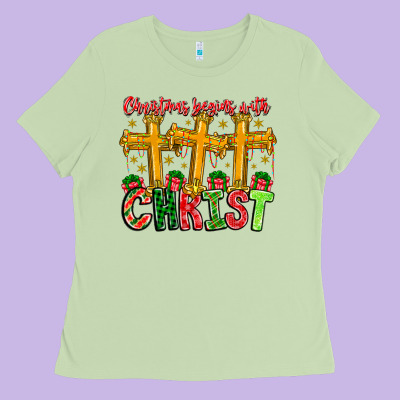 Christmas Begins With Christ Ladies Tee Designed By Cowhidedigitalart