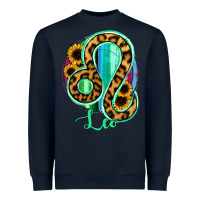 Navy Leo Zodiac Sign Sunflower Leopard Serape Heavyweight Sweatshirt - RanaPortraitStore
