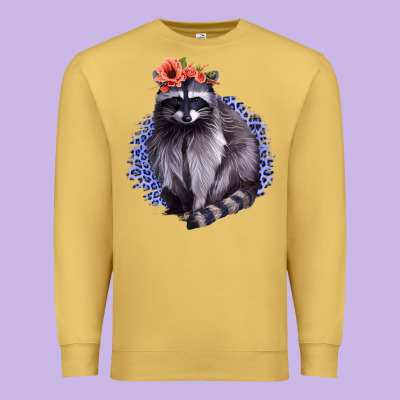Classy But A Little Thrashy Racoon With Flowers Premium Sweatshirt Designed By Jasminsmagicworld