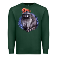 Sports Green Classy But A Little Thrashy Racoon With Flowers Premium Sweatshirt - Jasminsmagicworld